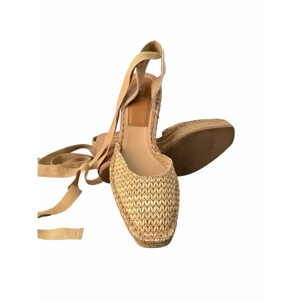 Zara Women Beige Strappy Woven Wedge Espadrilles Size EU 41/US 10 - Picture 7 of 7